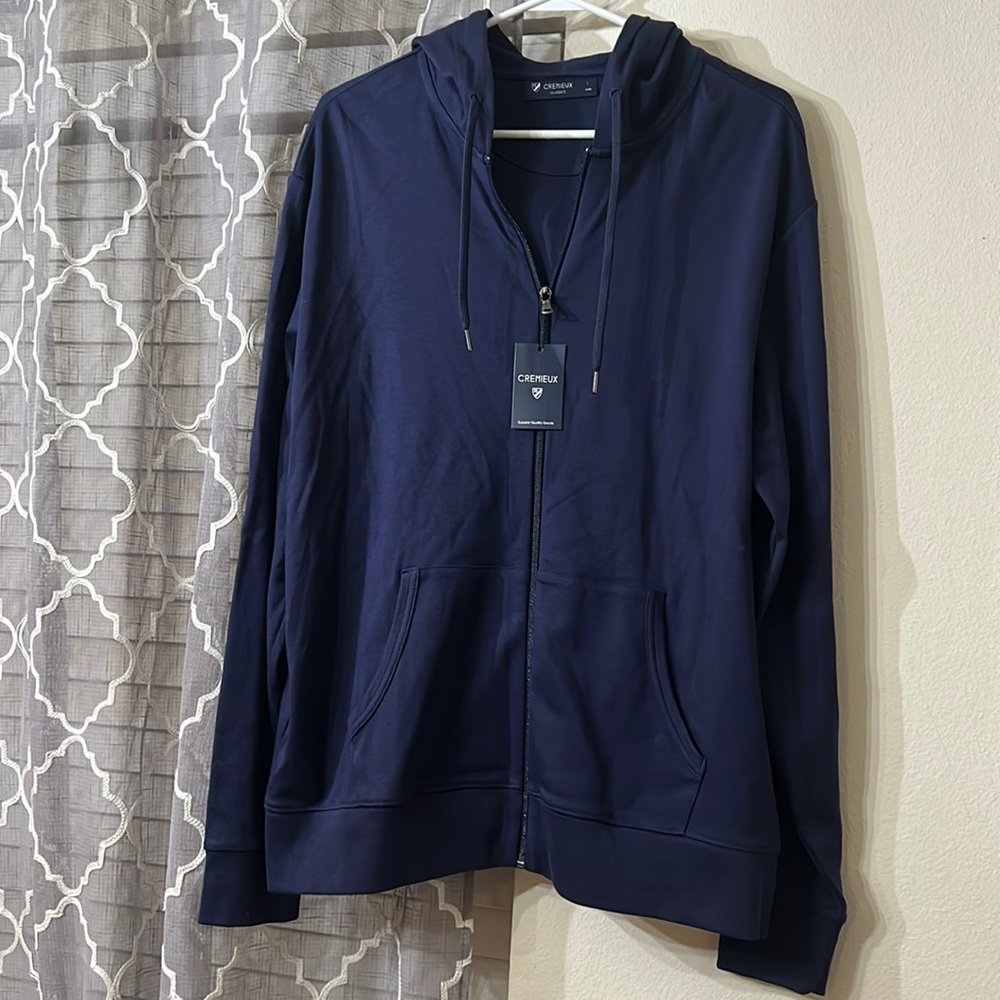 Cremieux Navy zip up hooded jacket size Large